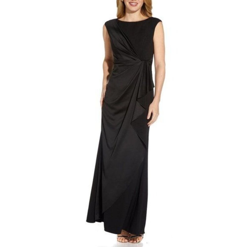 AQ-2511 Adrianna Papell Crepe Gown Black Size 8